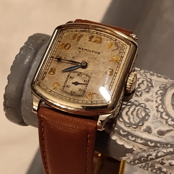 Vintage 1930's Hamilton Watch with Brown Leather Strap And Gold Hardware